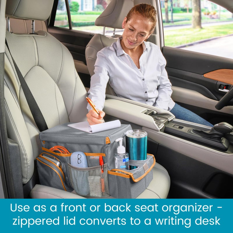 High Road CarHop Car Seat Organizer for Kids and Adults with Cup Holder Tray, Side Pockets and Cooler Compartment (Medium, Gray) - Image 3